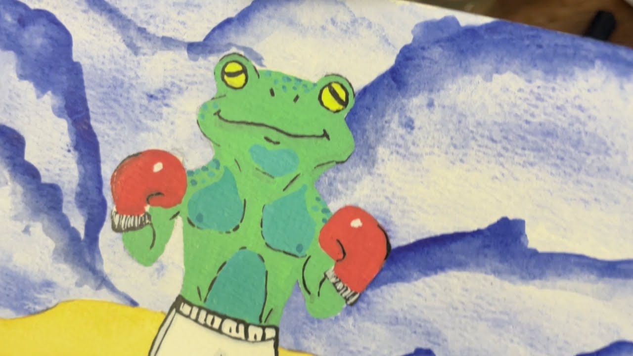 Drawing a Frog Boxer on a Mountain | Drawing Process