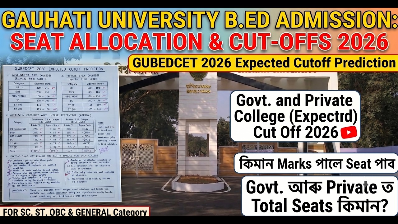 GUBEDCET 2026 CUT OFF (Expected) // ST, SC, OBC, GENERAL ৰ বাবে // Gauhati University B.Ed Admission