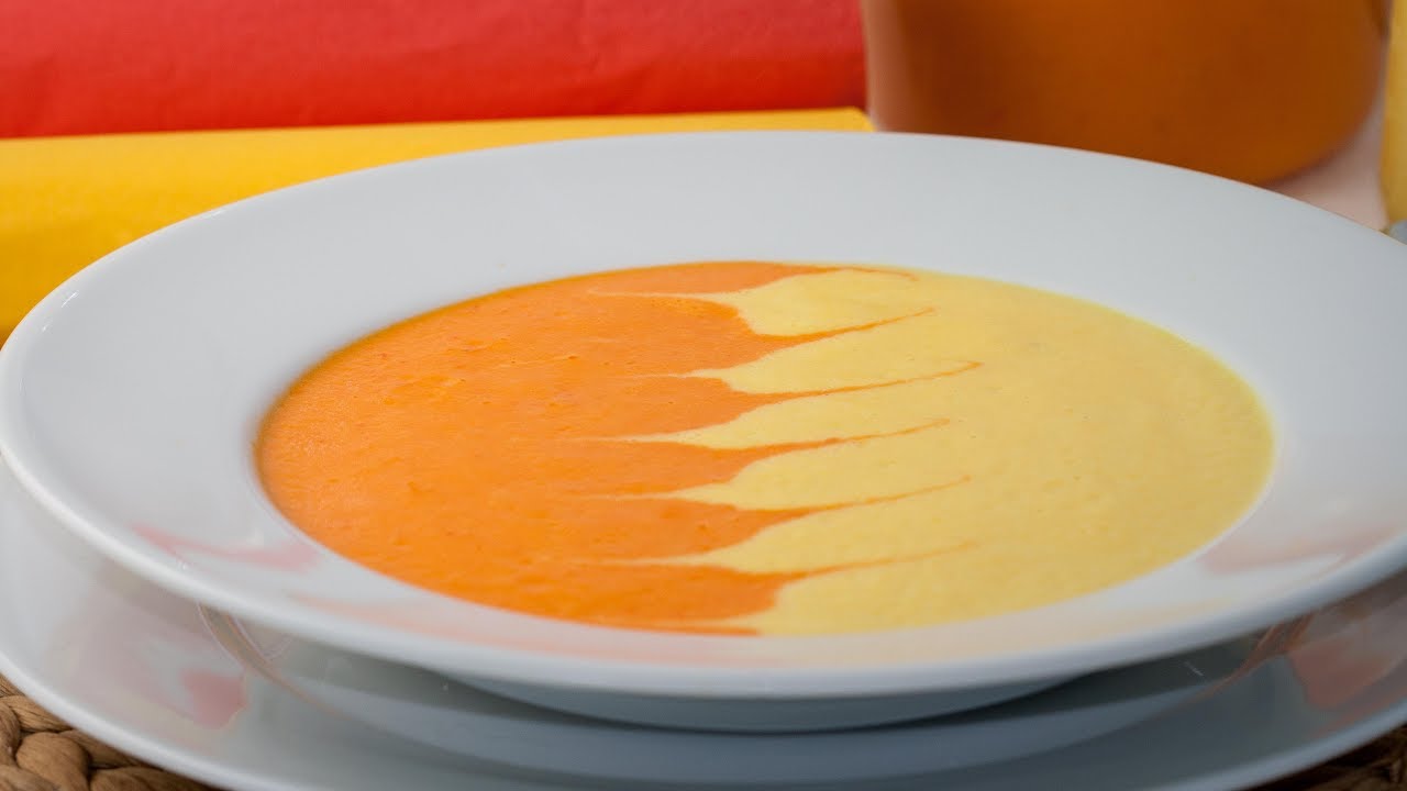 Red and Yellow Bell Pepper Cream Soup Recipe - How to Serve 2 Soups Side By Side?