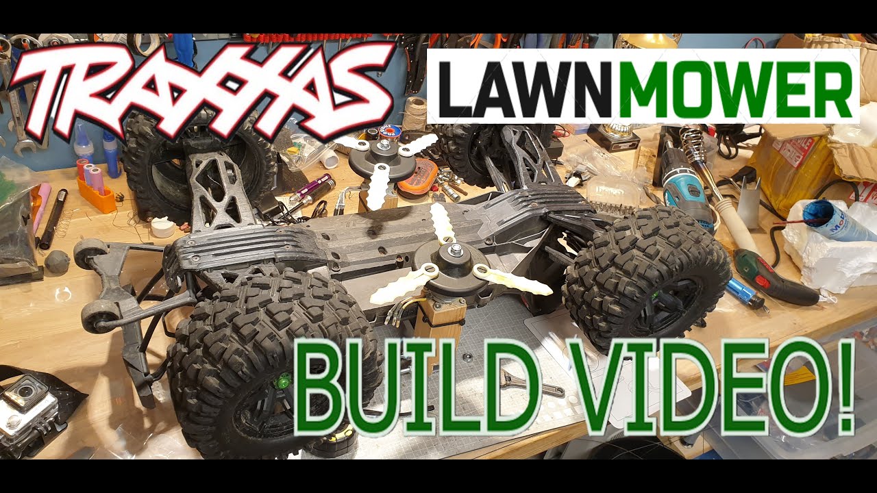 RC Lawn mower Traxxas X-Maxx, Build video, weedwacker, grass trimmer, weed eater,