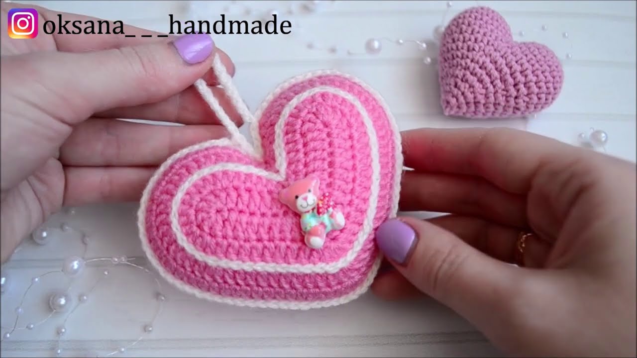 Сердце Валентинка крючком. Valentine heart crochet pattern.