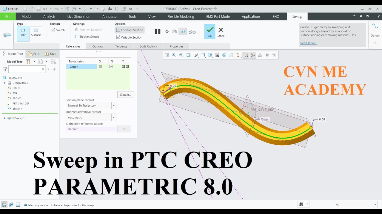 Sweep in PTC CREO PARAMETRIC (Part 1)