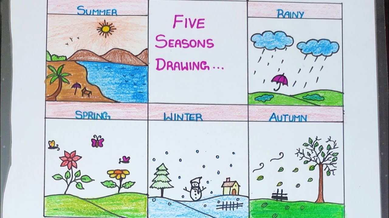 Five Seasons drawing for kids school project