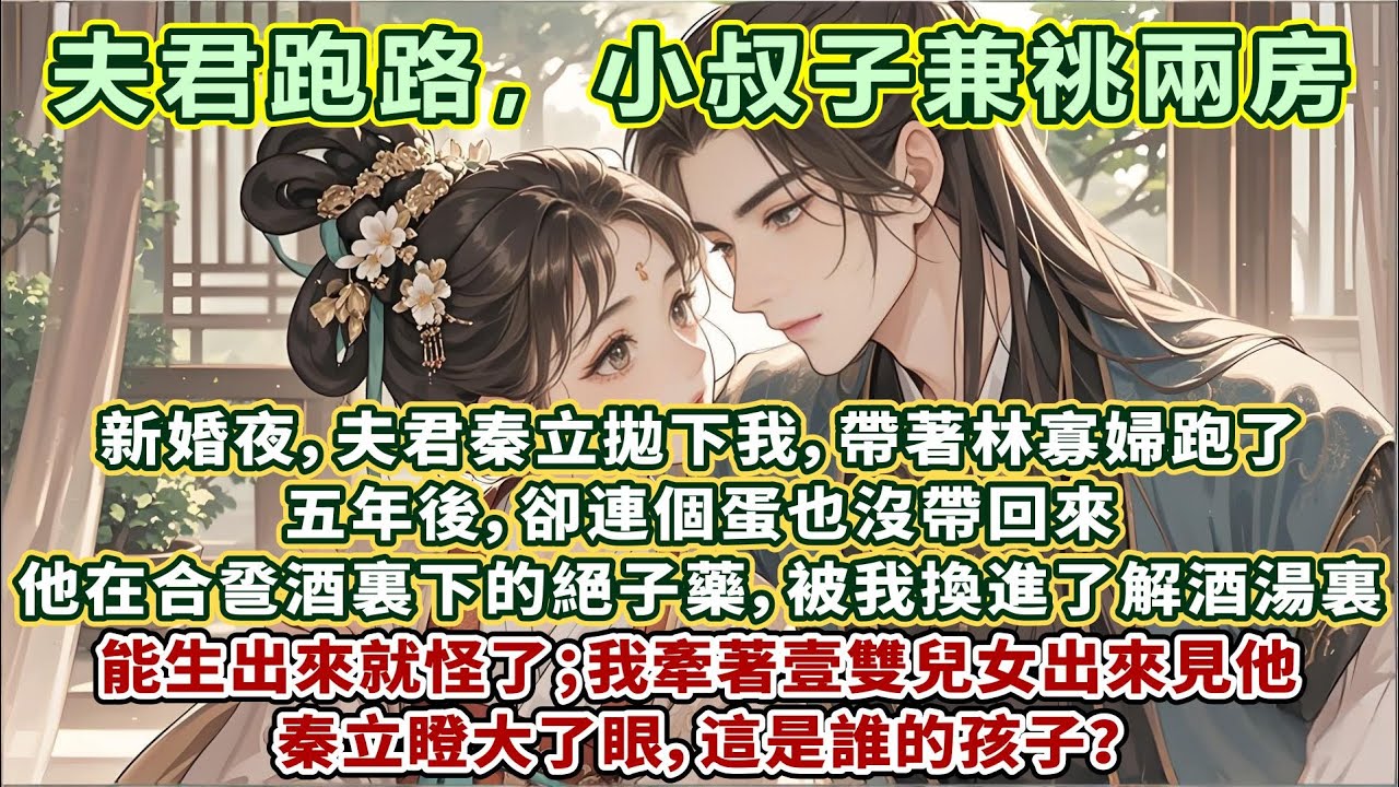 完結放松文：新婚夜，夫君秦立拋下我，帶著林寡婦跑了。五年後，卻連個蛋也沒帶回來。他在合巹酒裏下的絕子藥，被我換進了解酒湯裏，能生出來就怪了。我牽著壹雙兒女出來見他，秦立瞪大了眼：這是誰的孩子？