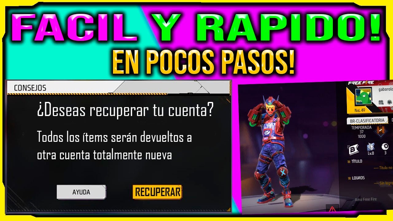 Como Recuperar tu cuenta de free fire 2024 por ID facil rapido sin facebook y cuenta google baneada