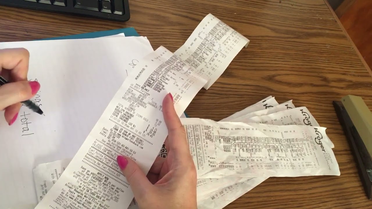ASMR  Grocery receipt sorting, totaling, soft spoken rambling, paper sounds, stapling, hole punching