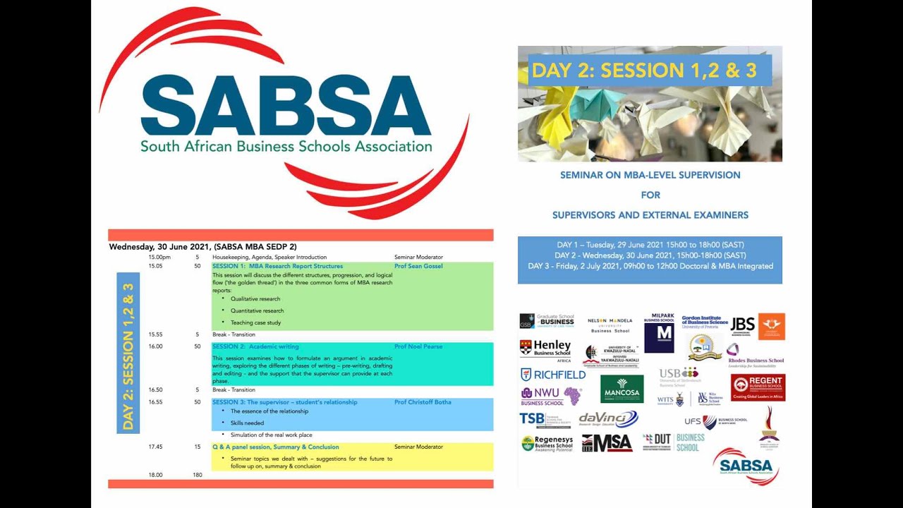 Day 2: SABSA - MBA Supervisors & Examiners Development Programme June 30 2021, Sessions 1,2 & 3
