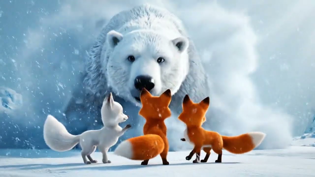The Fox Family and the Giant Polar Bear | A Beautiful Snowy Journey