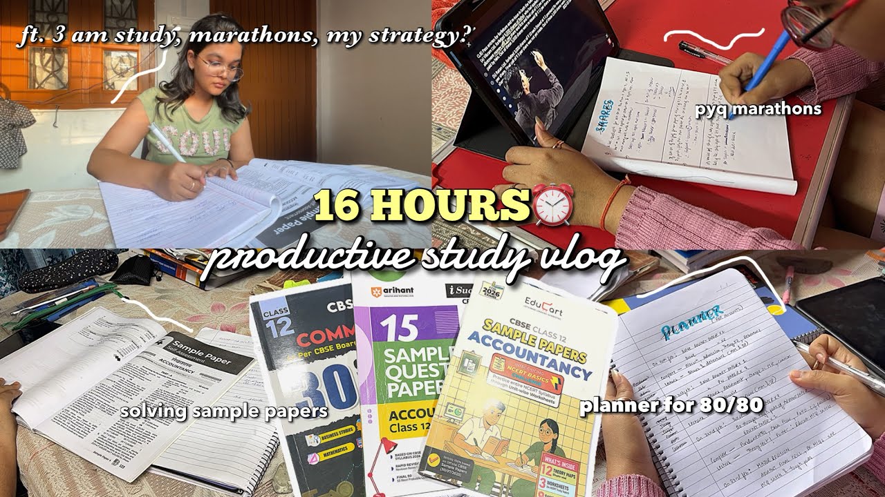 16 hour study vlog for *ACCOUNTANCY* ft. solving sample papers, board exams, marathons, my strategy?