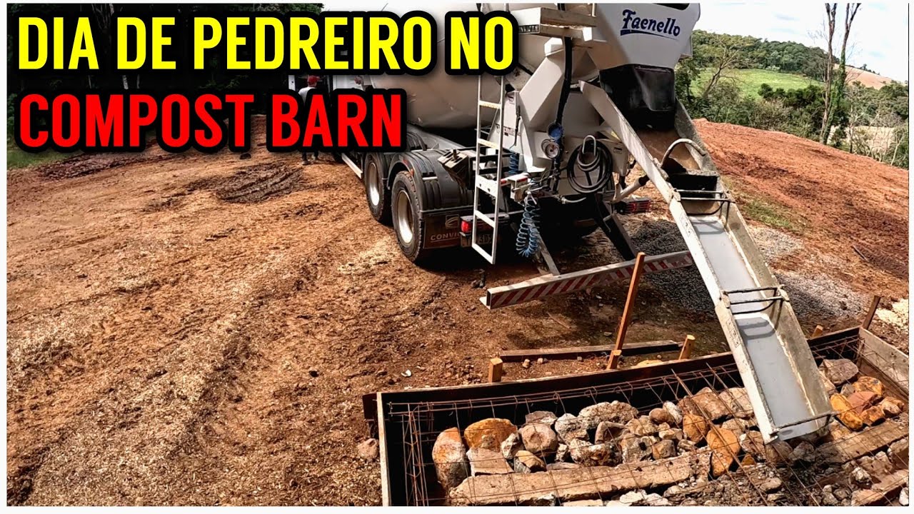 Concretando a base do RASPADOR AUTOMÁTICO DE ESTERCO e muretas (novo Compost Barn)