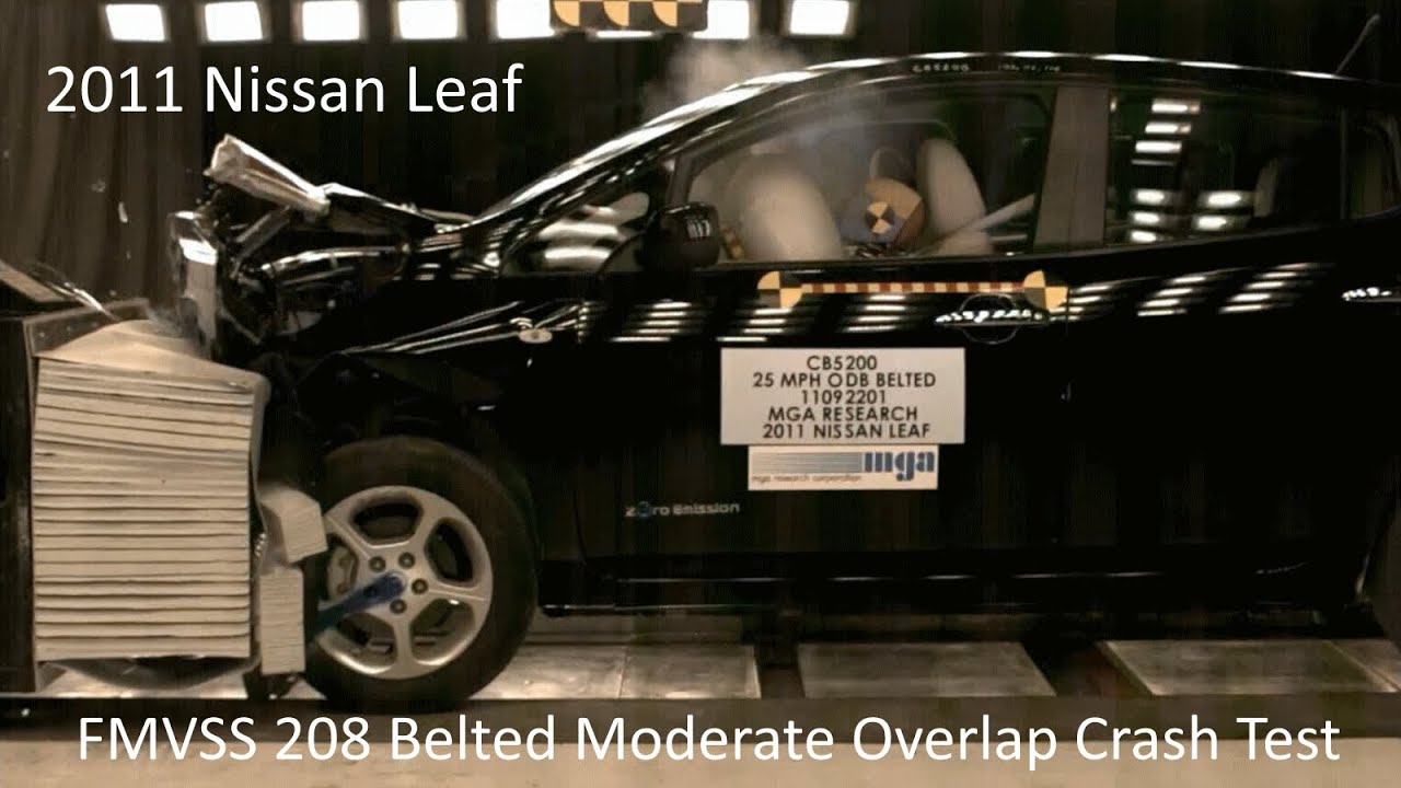 2011-2017 Nissan Leaf EV FMVSS 208 Belted Moderate Overlap Crash Test