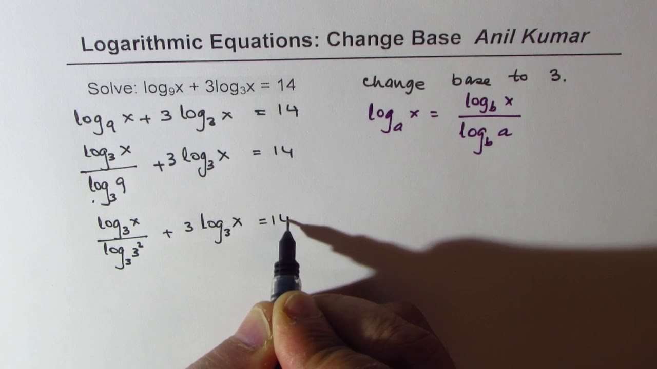 log9(x) + 3log3(x) = 14 Logarithmic Equation Different Bases