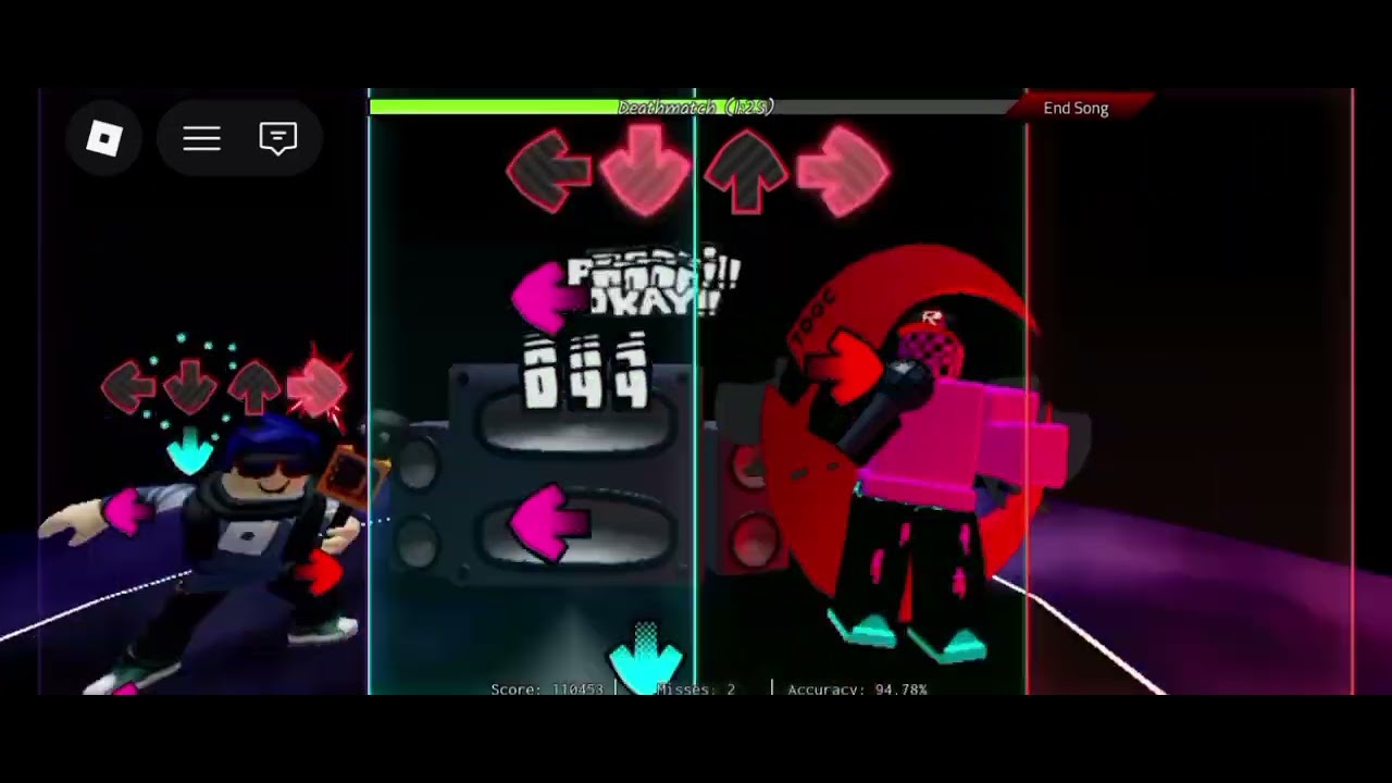 Canción deathmatch de FNF en Roblox🤑 (y con un lag del demonio XD) y con diferentes personajes🧐