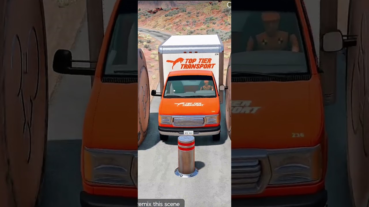 Police Chase Car & Cargo Truck vs Giant Bollards Barrier Crash - BeamNG.drive