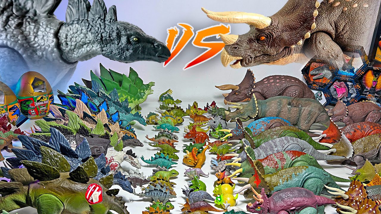 MEGA Triceratops VS Stegosaurus Toys! Jurassic World Dinosaurs Toys Collection Battle