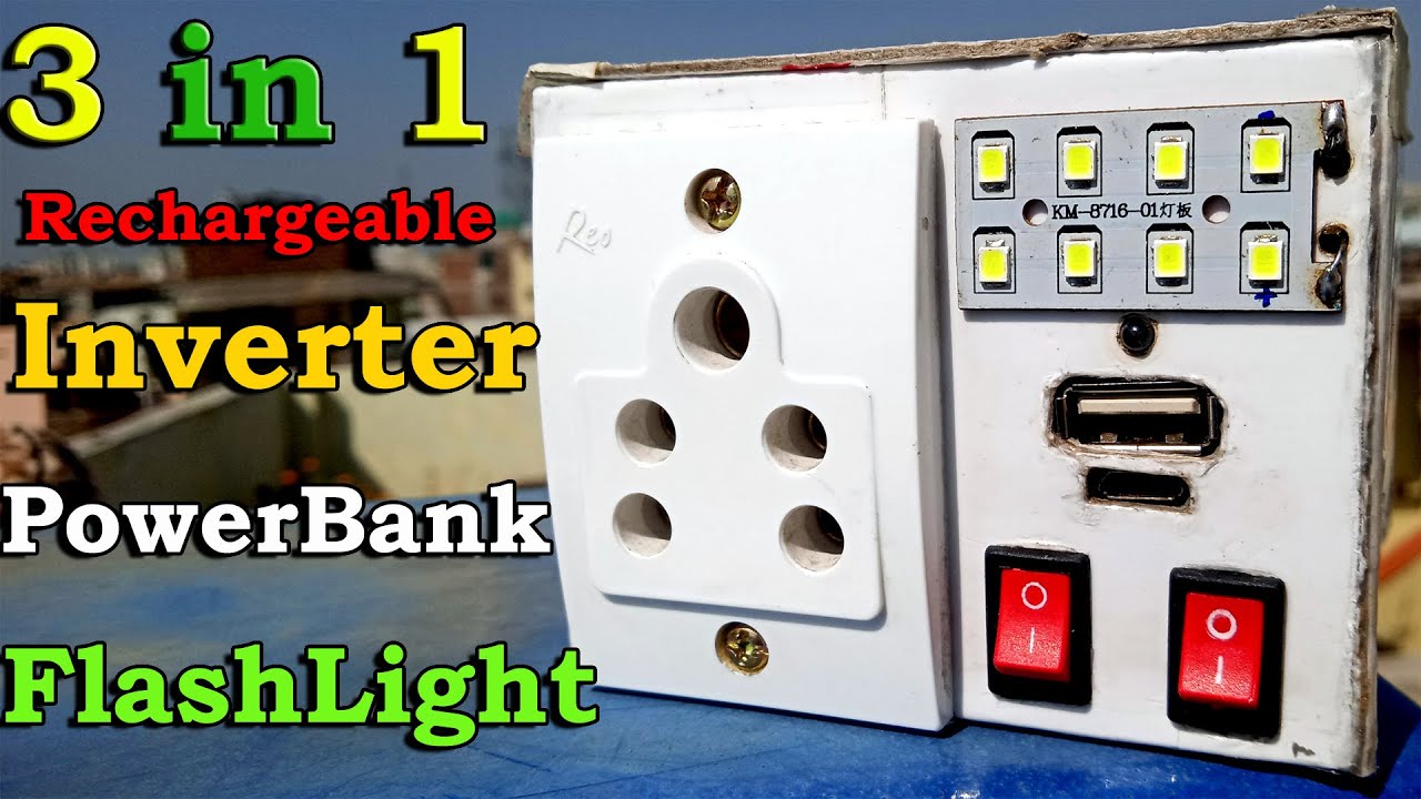 3 in 1 Rechargeable Inverter Power Bank Flash Light | How to 3.7v Inverter | How to Make Power Bank