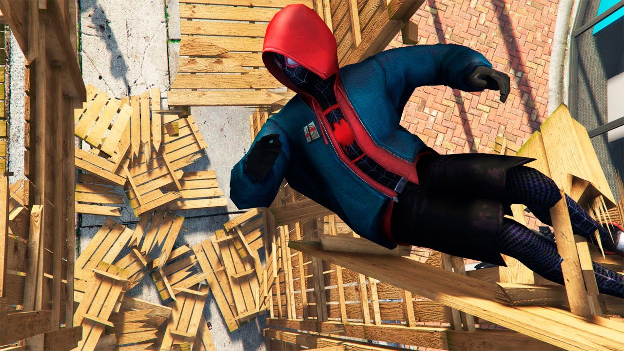 GTA 5 Stunning Ragdolls #113 - Spiderman Miles Morales Tables Fails (Slow Motion)