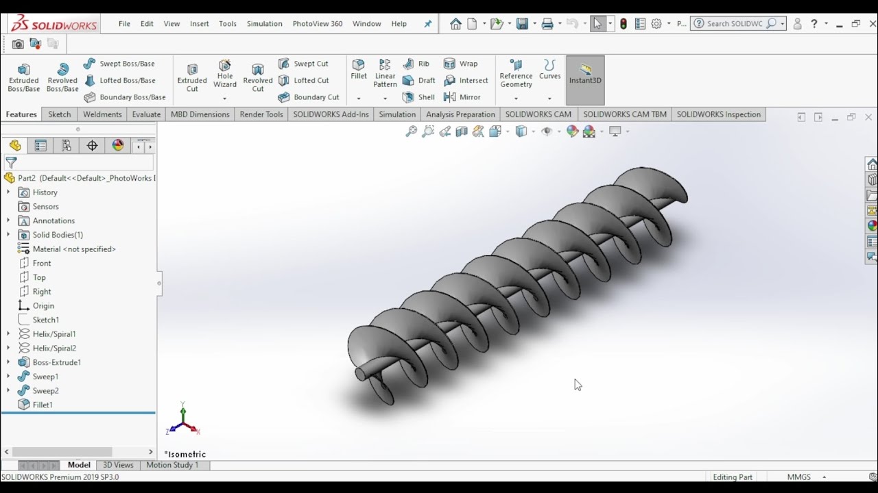 Making spiral blades for Archimedes screw turbine using solidworks