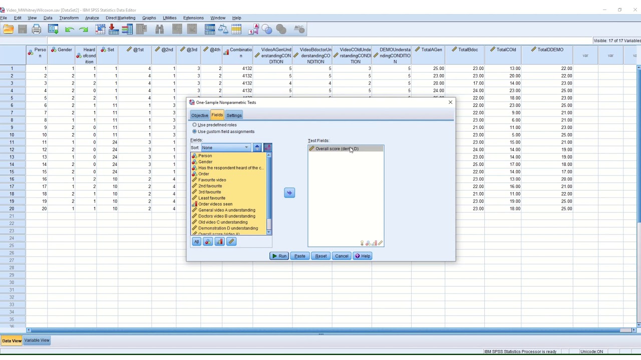 Performing a One Sample Wilcoxon Signed Rank test in SPSS