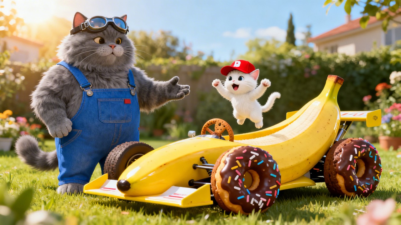 Dad Cat Built a Giant BANANA CAR for White Kitten! 🍌🏎️ Until Someone Stole It! 😱🚫