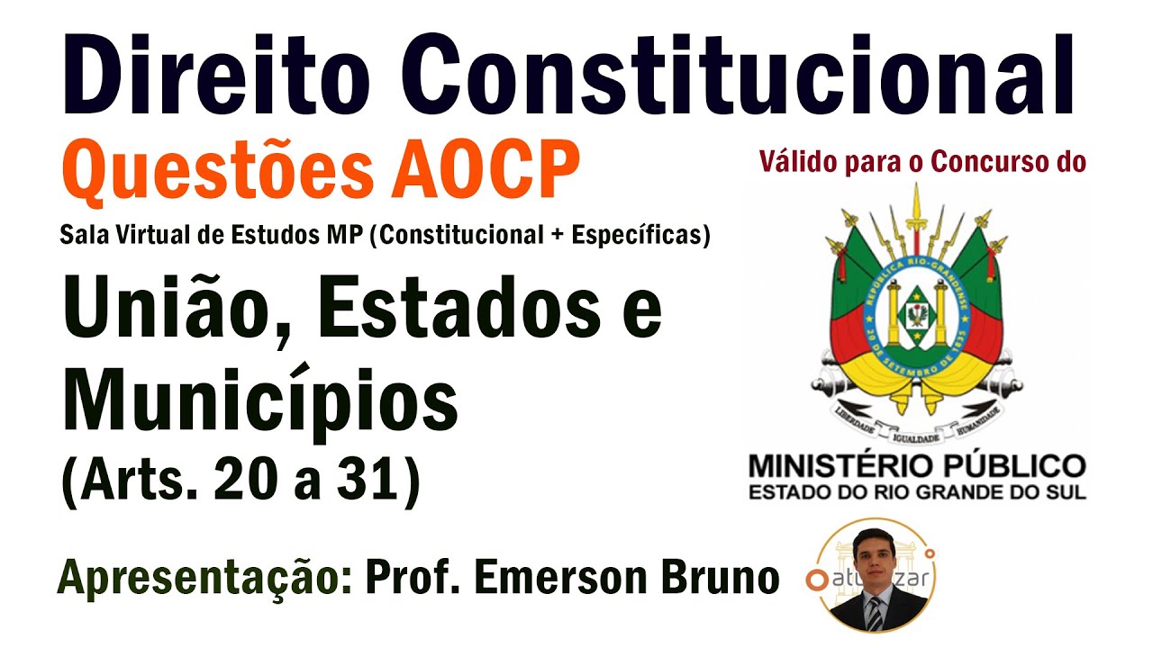 QUESTÕES AOCP -  Arts. 20 a 31 (União, Estados e Municípios) # Live 01