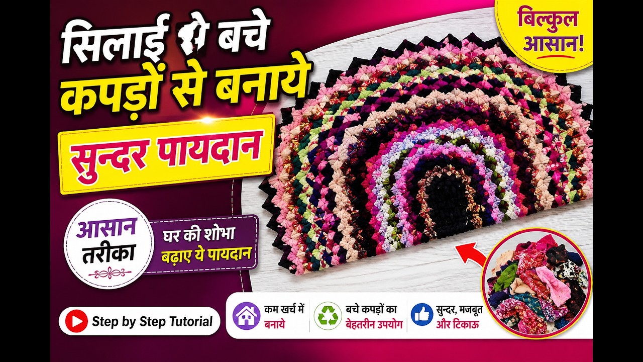 सिलाई से बचे कपड़ों से बनाये सुन्दर पायदान