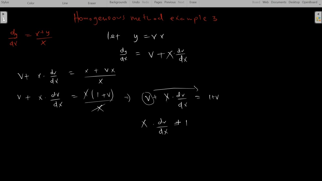 Solving first order ODEs using variable homogeneous method ,example 3
