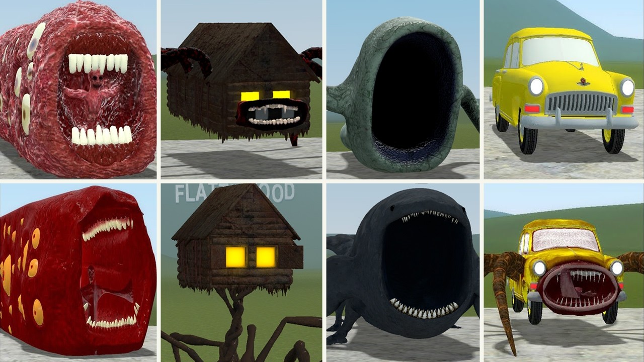 OLD AND NEW UPDATE: SEA EATER, TRAIN EATER, CAR EATER VS ALL TREVOR HENDERSON BATTLE In GMOD!