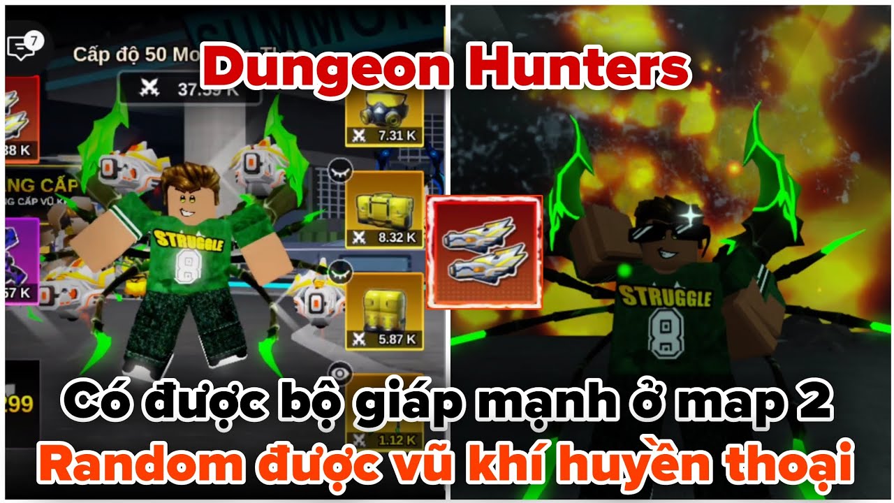 Dungeon Hunters Roblox P6: Random được vũ khí huyền thoại và có được bộ giáp mạnh ở map 2 | Roblox