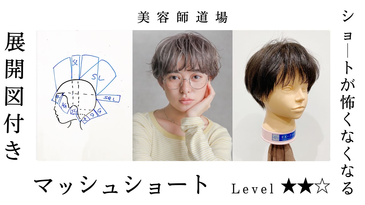 【ショートヘア 簡単 切り方】展開図付き、失敗しないマッシュショートカットの方法。美容師向けヘアカット動画