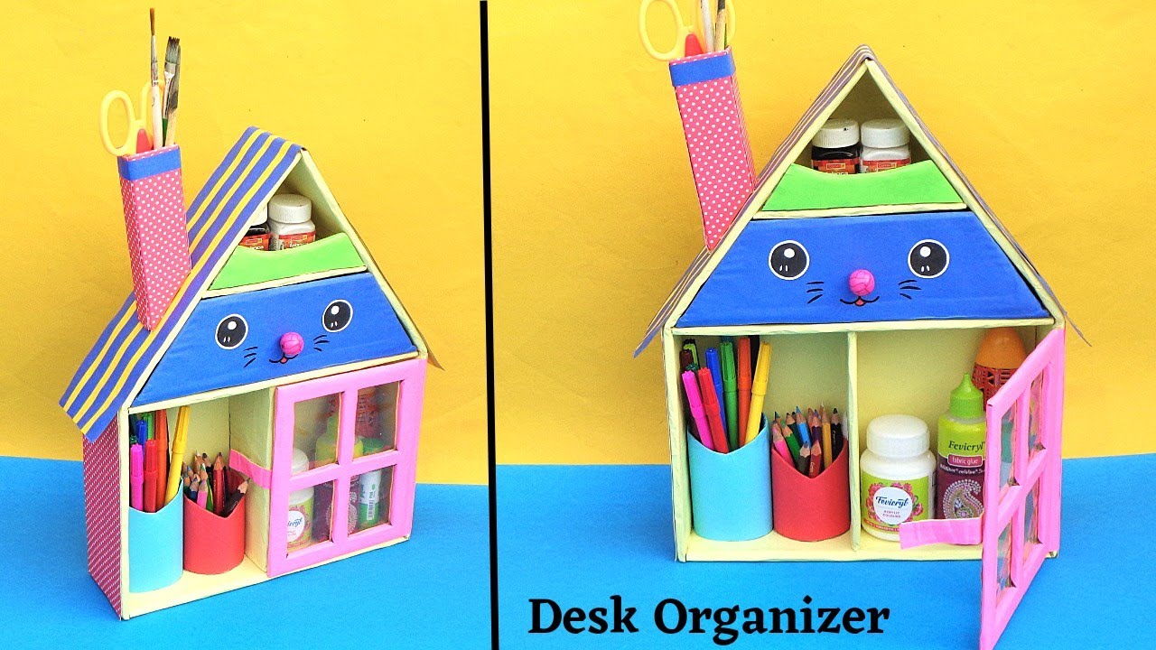 How to make Desk Organizer at home/ Best out of waste/ Space Saving Stationery Organizer