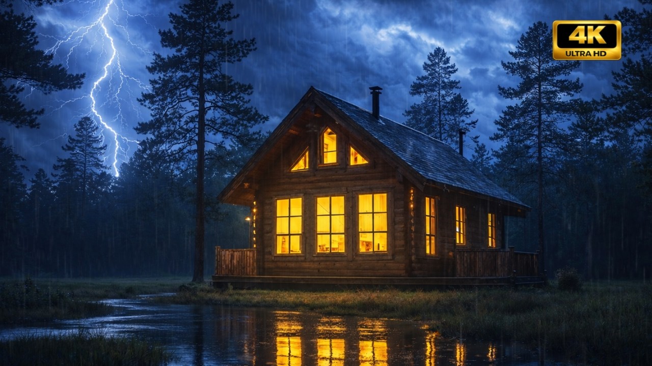 Heavy Rain & Thunderstorm at a Cozy Cabin | Deep Sleep Sounds | 5.5 Hours