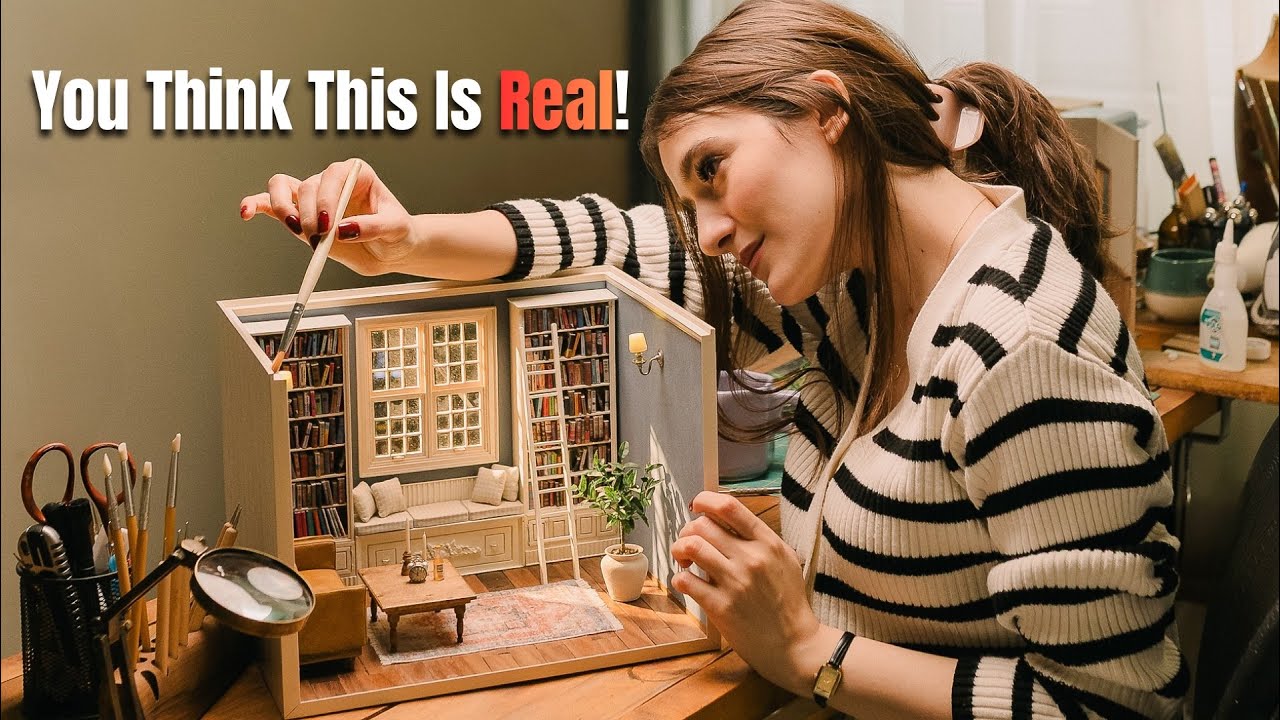 Miniature Library Tour | 1:12 scale miniature dollhouse library room 