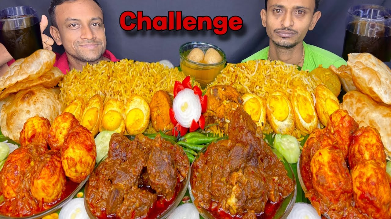 Spicy Mutton Kala Kosha, Egg Chicken Biryani Egg Curry Luchi Cold Drinks Eating Challenge