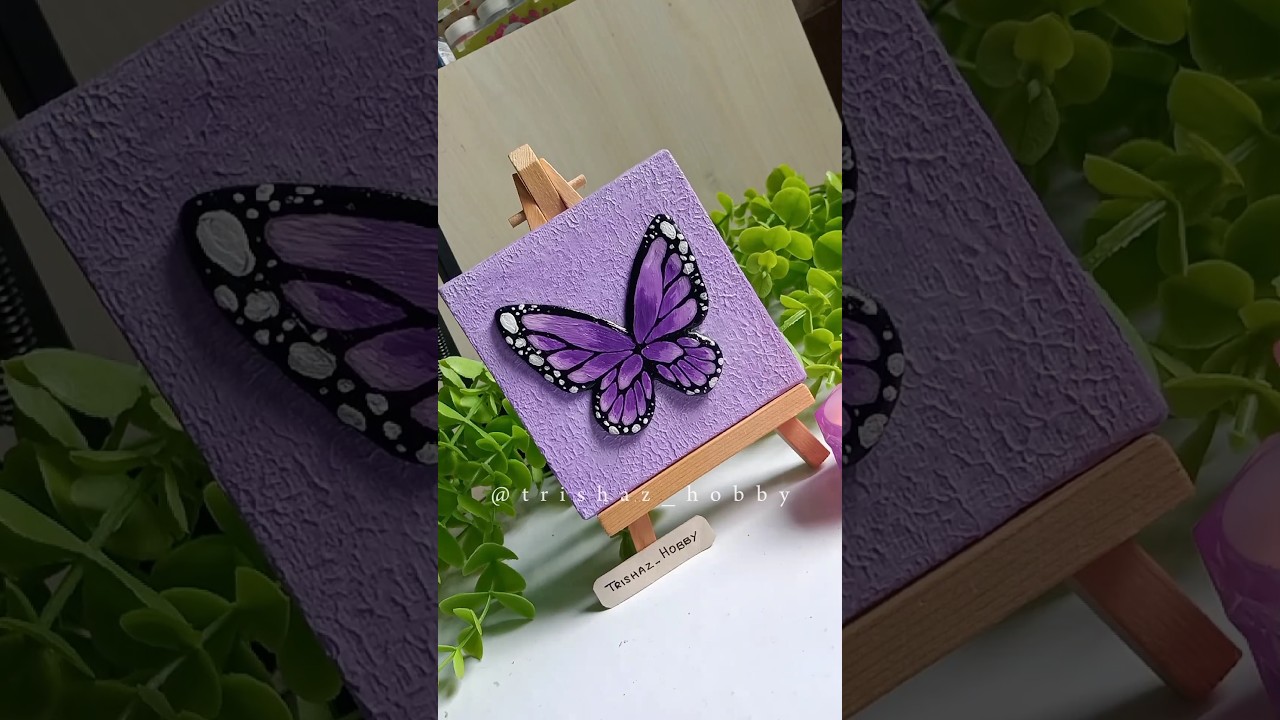 Easy canvas art idea using mould it clay, 3d butterfly, purple painting #viral #clay #claycraft