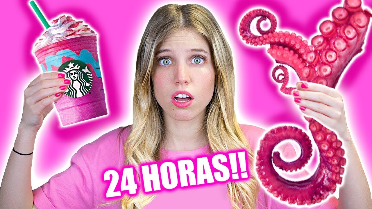 24 HORAS COMIENDO ROSA (Comida por colores) | Laia Oli