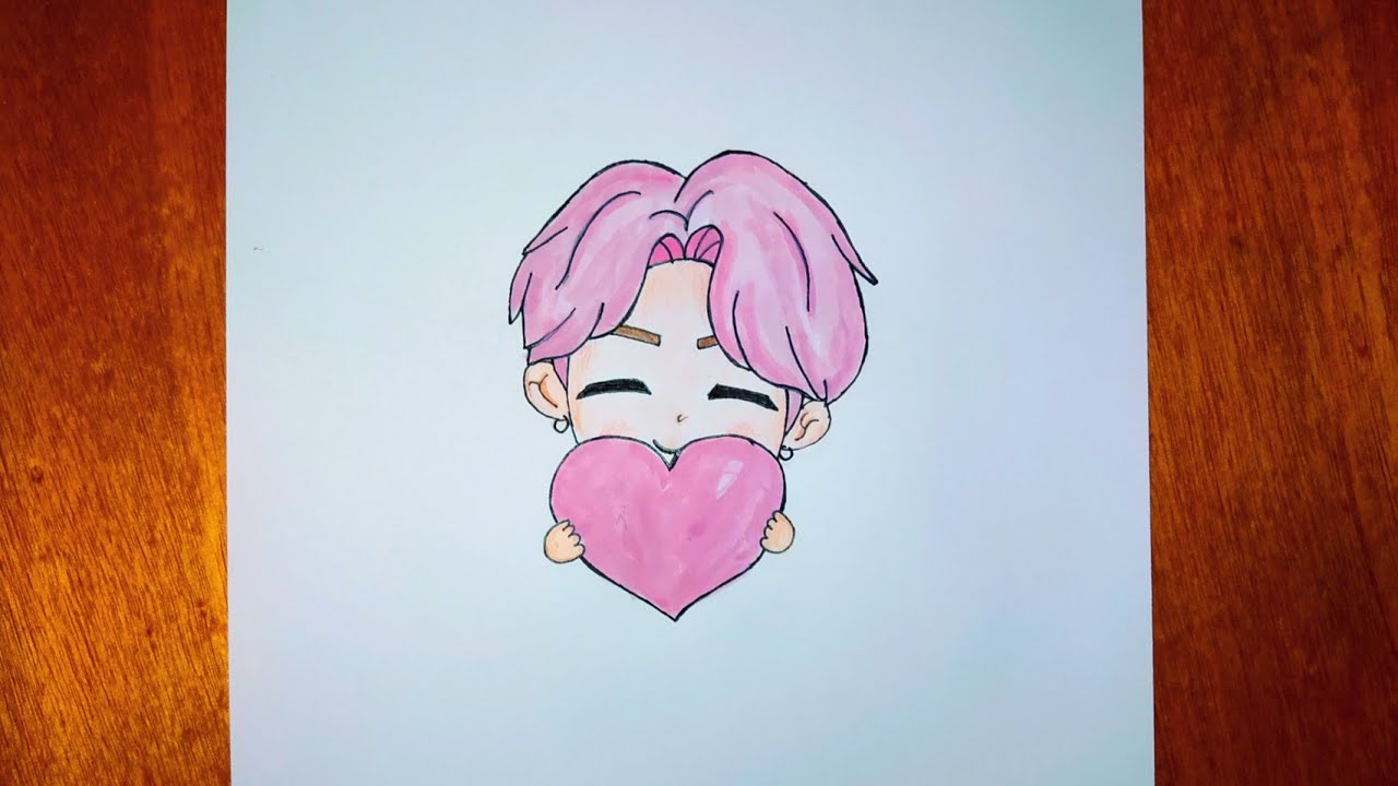 رسم bts سهل | تعليم رسم شخصية من فرقة bts بطريقة كيوت خطوة خطوة | رسم جيمين