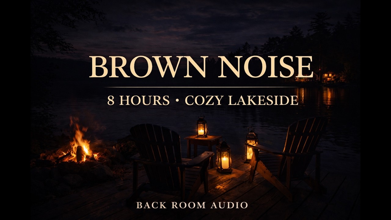 Brown Noise and Fire Crackling l 8 Hours l Cozy Lakeside l Deep Sleep l Outdoors Stress Relief