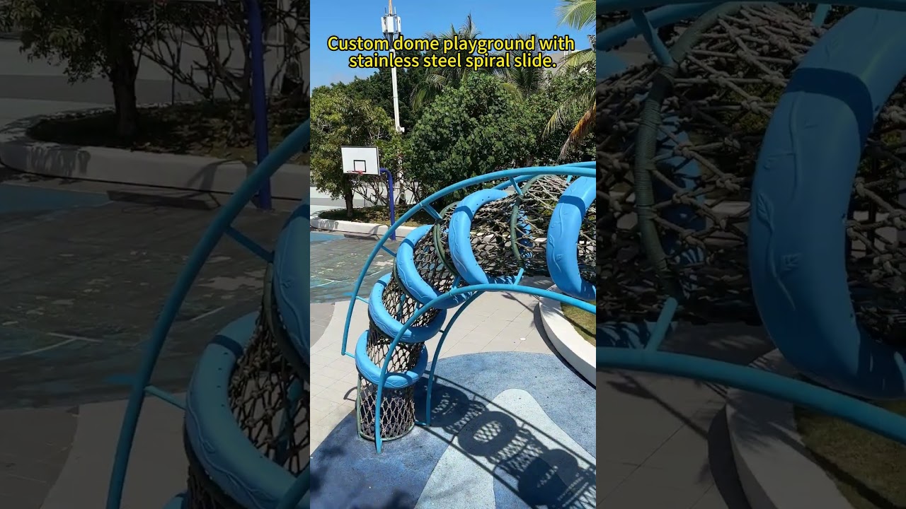 stainless steel spiral playground slide.Bespoke outdoor play structure for community & park projects
