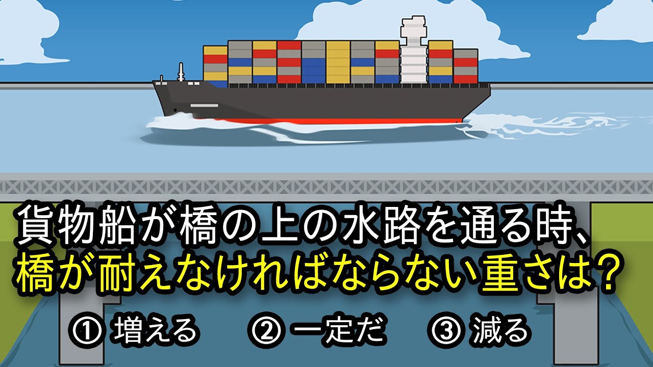 船が橋の上の水路を渡る時、橋が耐えなければならない重さは増えるの？
