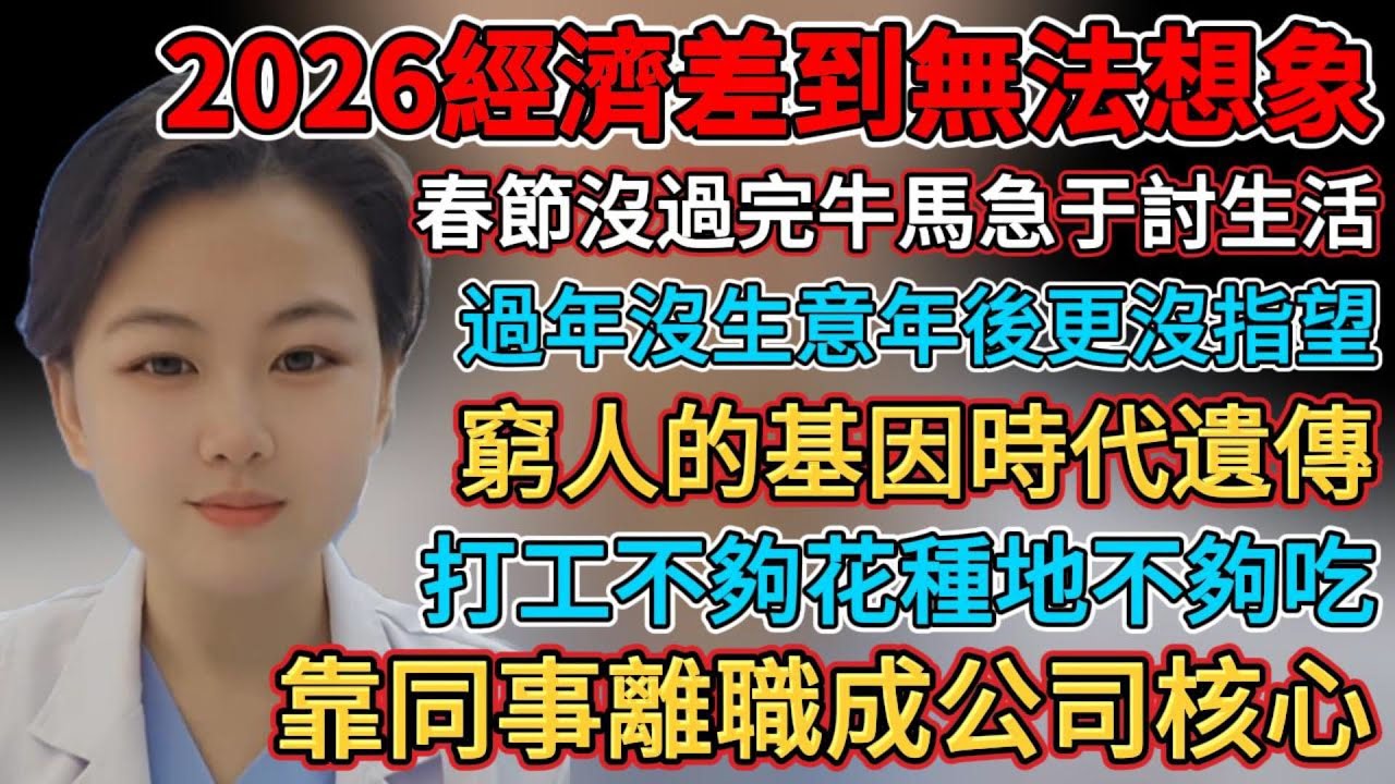 2026年經濟差到無法想像，過年沒生意年後更沒指望，拍戲30年倒欠一身債，靠同事離職成公司覈心，春節沒過完牛馬急於討生活，打工不够花種地不够吃，社會競爭大想活下去太難，窮人的基因時代遺傳