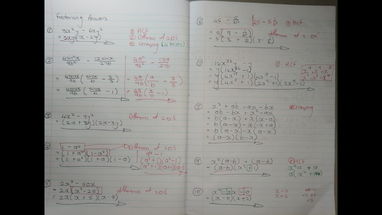 MATHS N2 FACTORISING ANSWERS 1-14