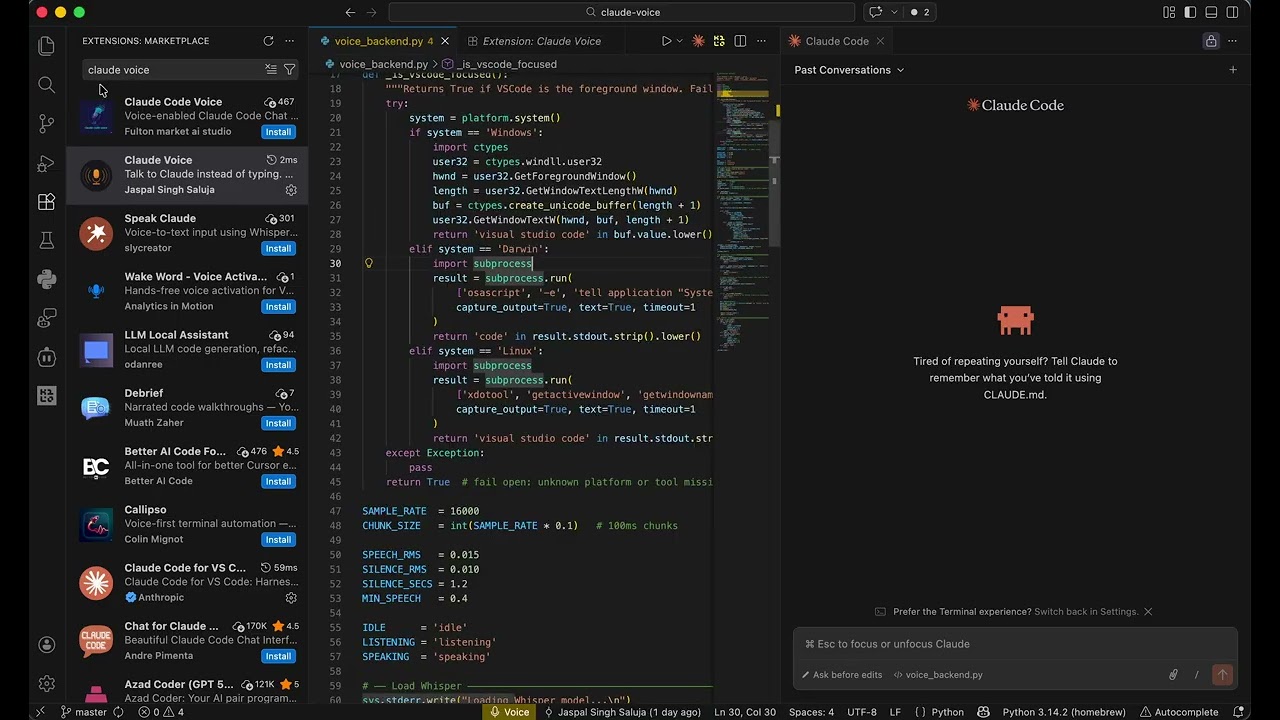 Talk to Claude Code with your voice (no API key, no docker, no cloud costs)