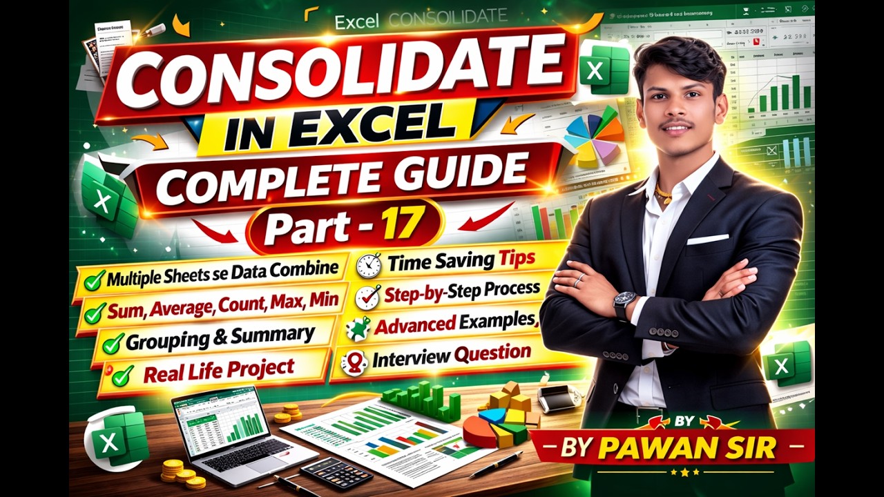 Consolidate in Excel Part 17 | Multiple Sheet Data Ko Ek Sheet Me laye #ExcelHindi#ExcelTutorial