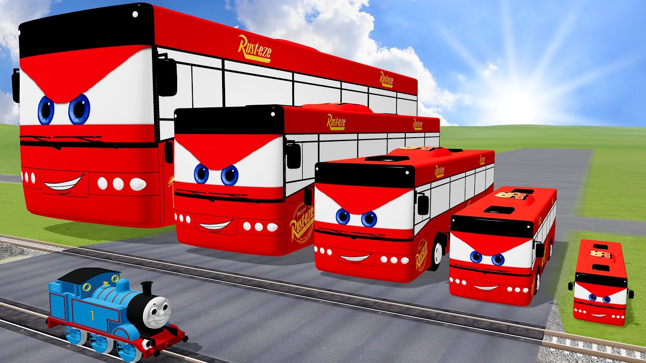 Big & Small Red Bus Lightning Mcqueen vs Train Thomas | BeamNG.Drive