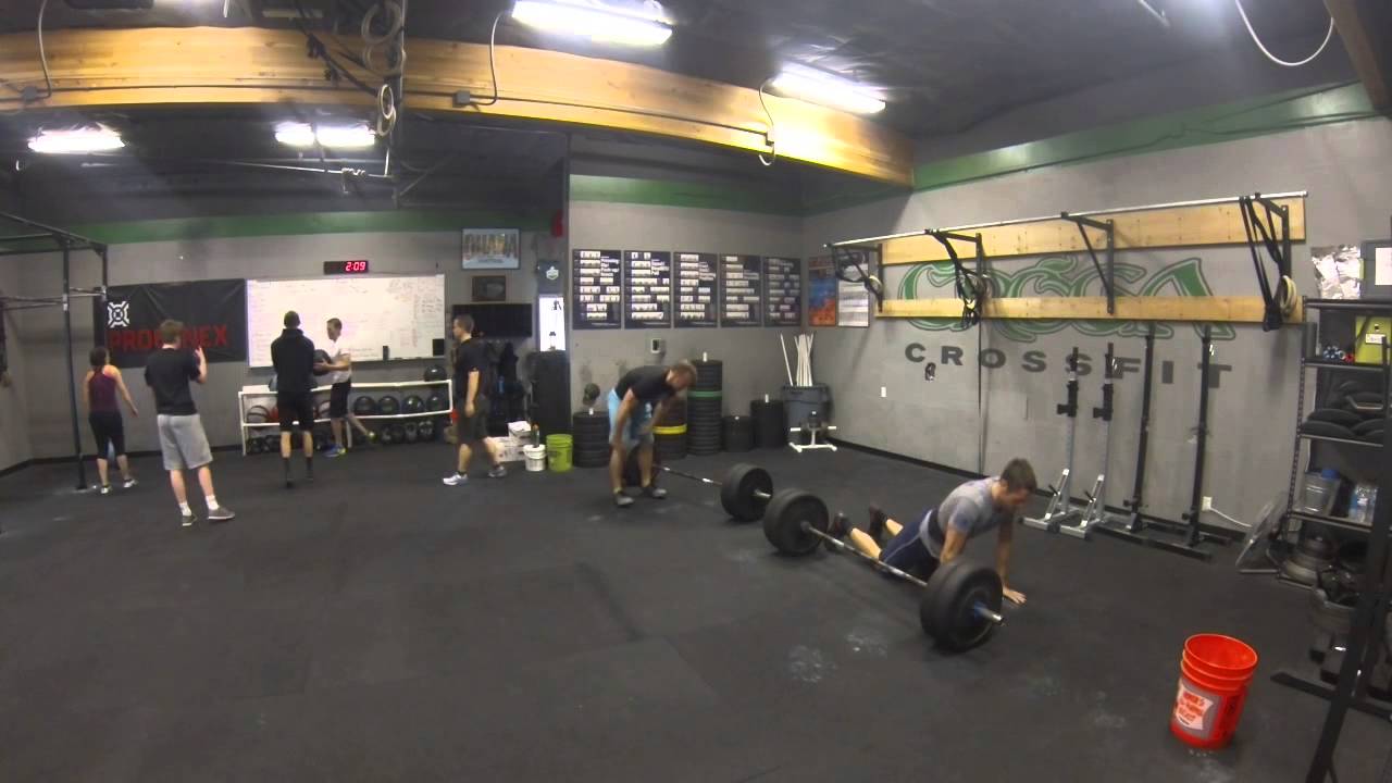 5 Rounds for time: 10 Deadlift @ 225#, 10 Lateral Burpees over the bar - 4:39