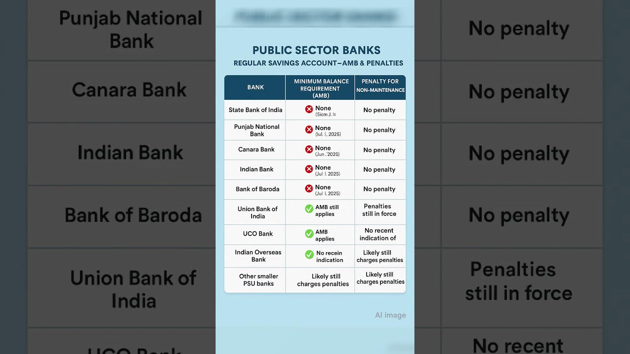Public Sector Bank Minimum Balance Rules 2025!  Find out now! #BankingTips #MinimumBalance