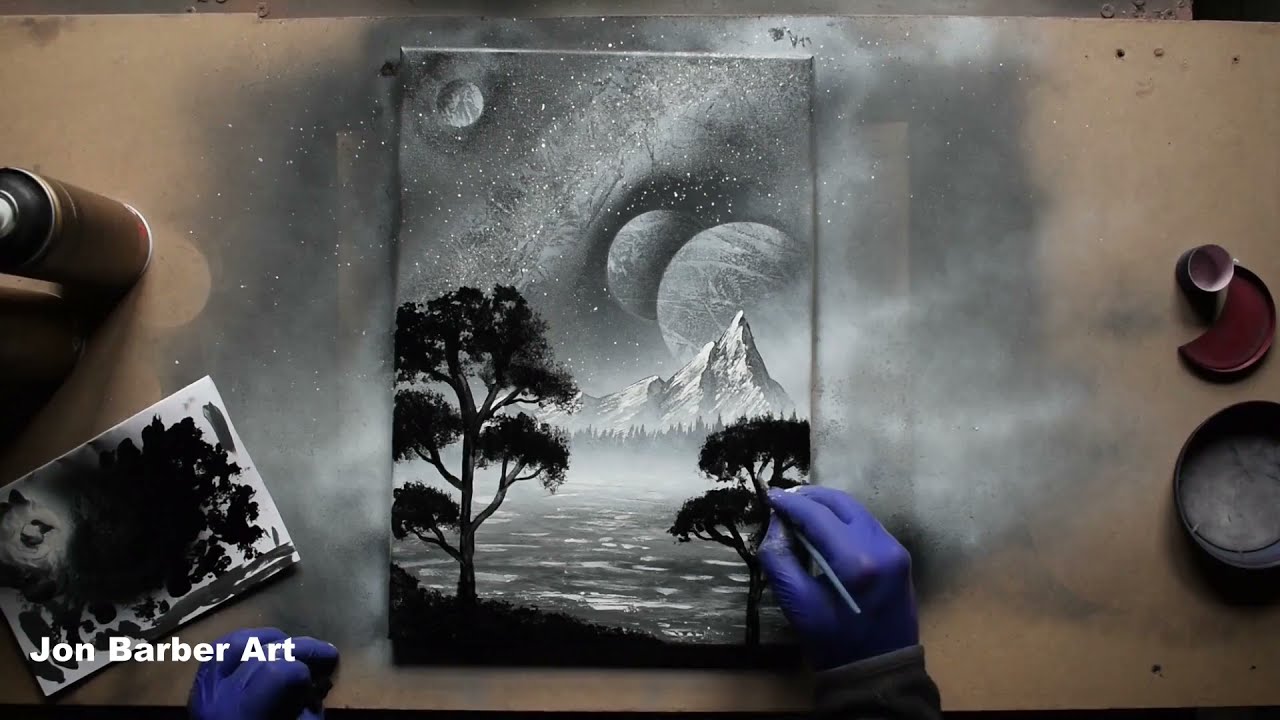 Black and White Landscape Spray Painting Art