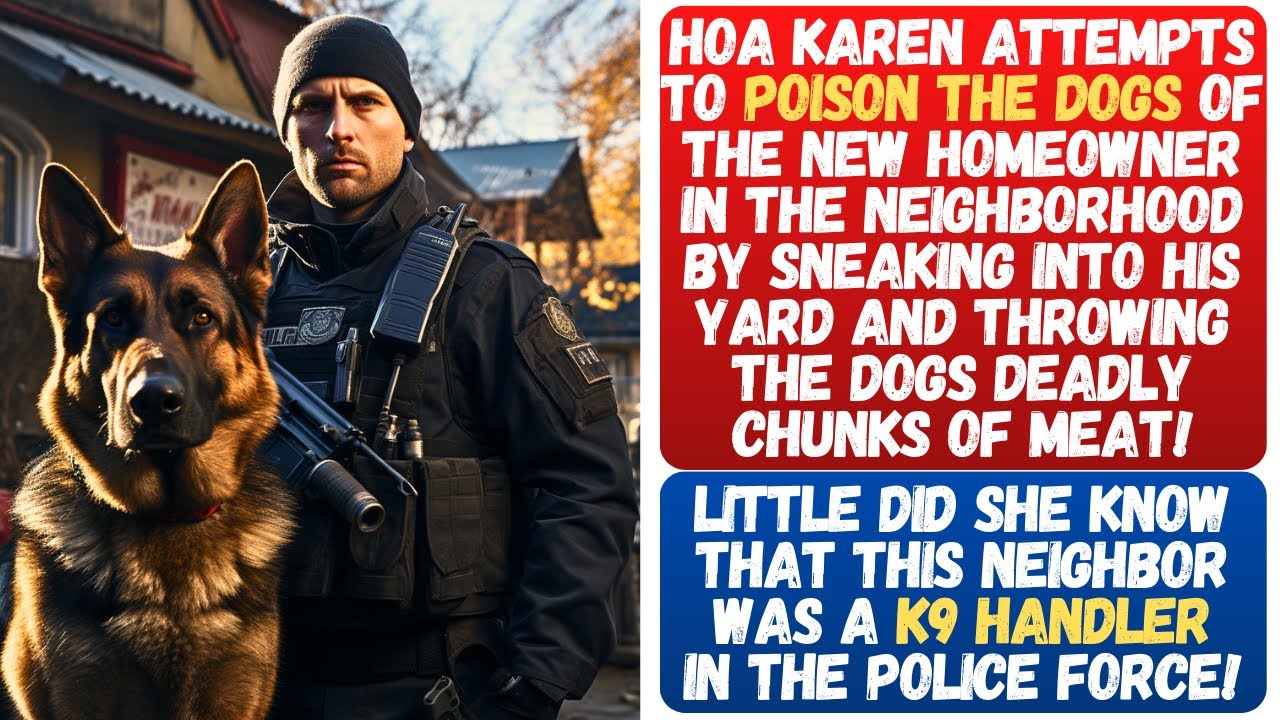 KAREN TRIES TO POISON THE DOGS OF THE NEW GUY IN THE NEIGHBORHOOD WITHOUT KNOWING HE'S A K9 HANDLER!
