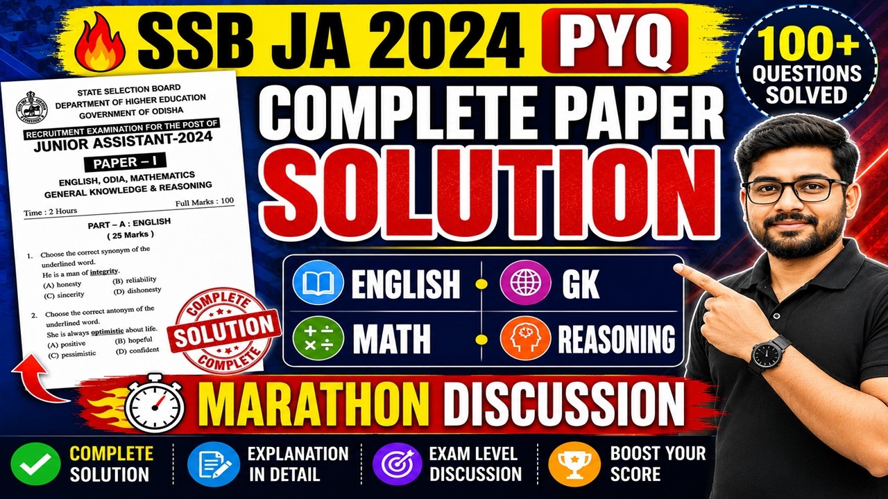 SSB Junior Assistant 2024 PYQ Solution | Complete Paper| English, GK, Math & Reasoning Marathon